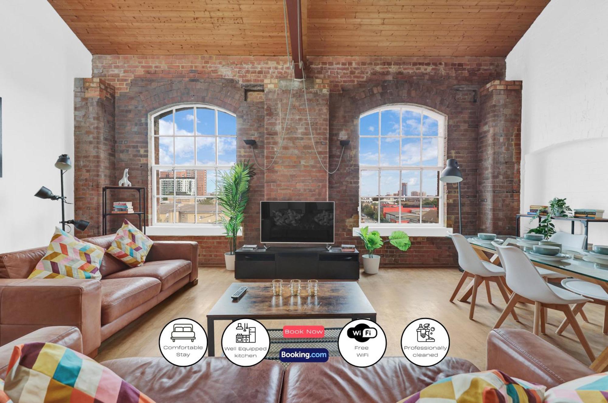 Large Industrial Style 2 Bedroom Short Term & Flexible Renting Canary Wharf With Free Wifi *