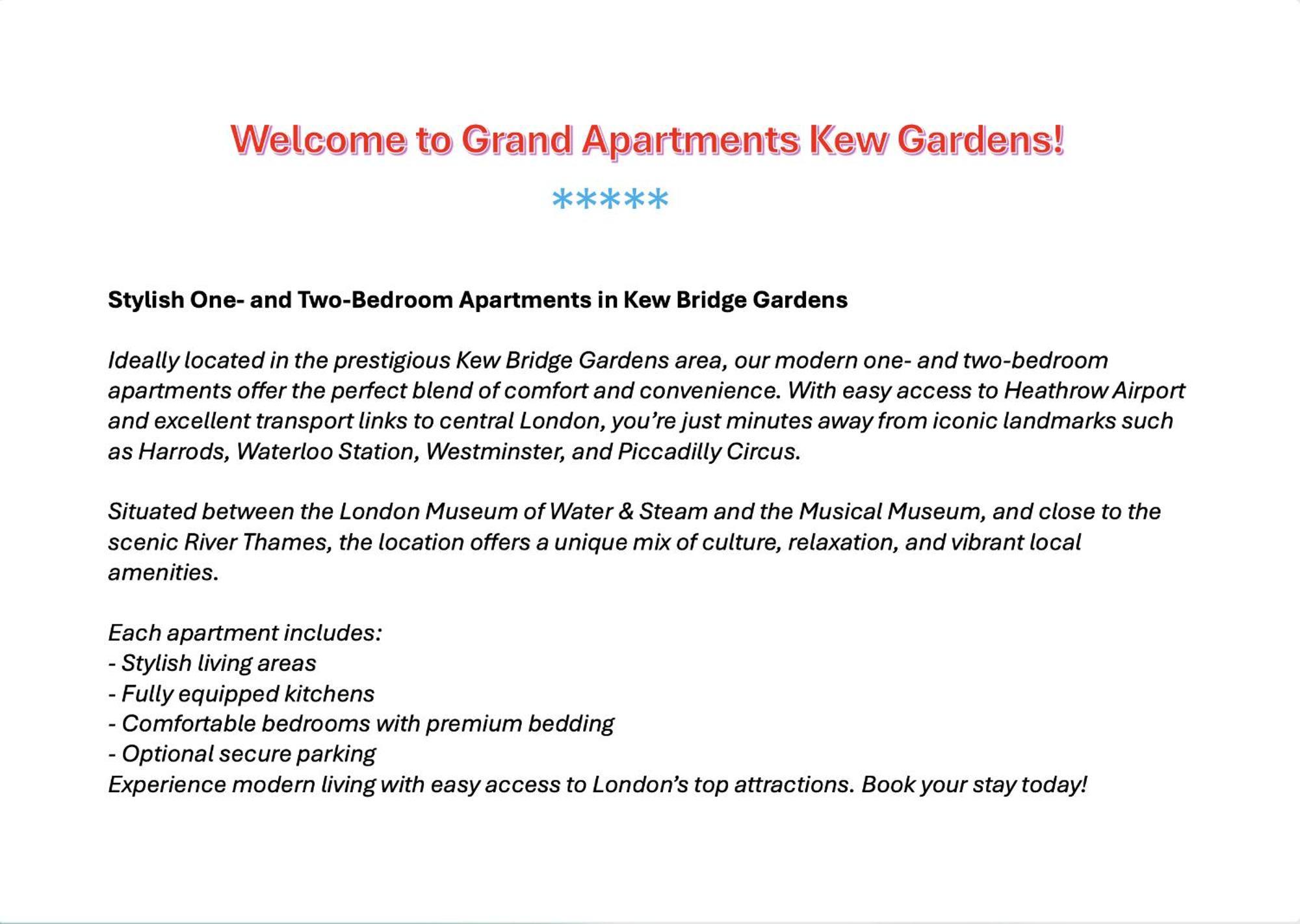 Grand Apartments Kew Gardens Apartamento