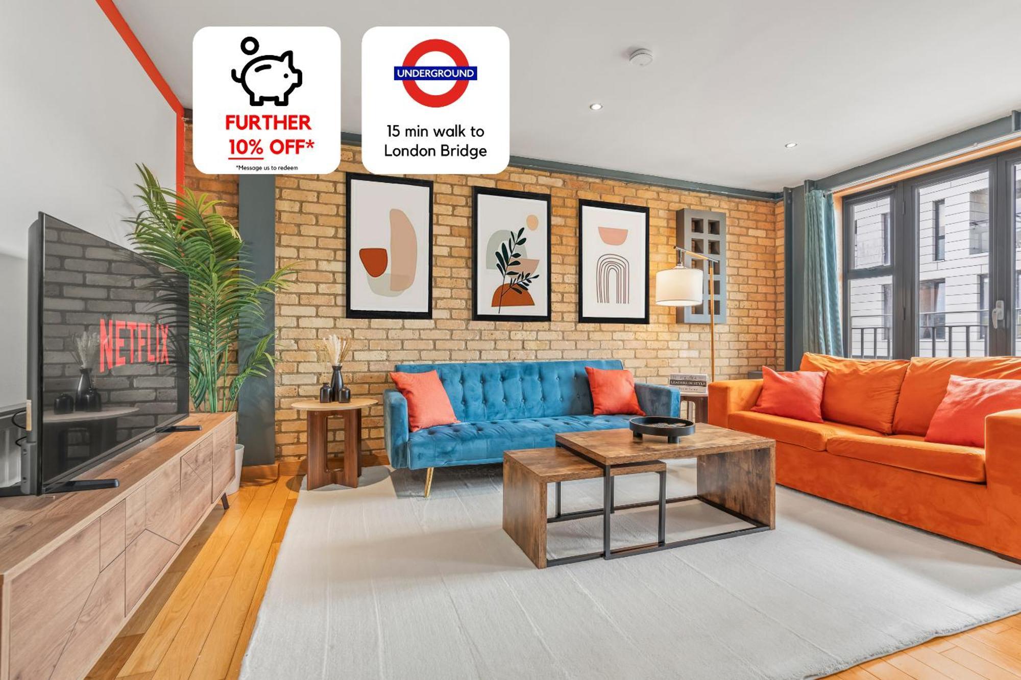 Apartment Modern And Industrial 2 Bed - Close To London Bridge, Sleeps 6